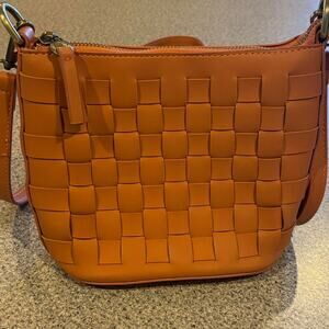Joy Susan Maci Woven Crossbody Bag in Orange vegan leather